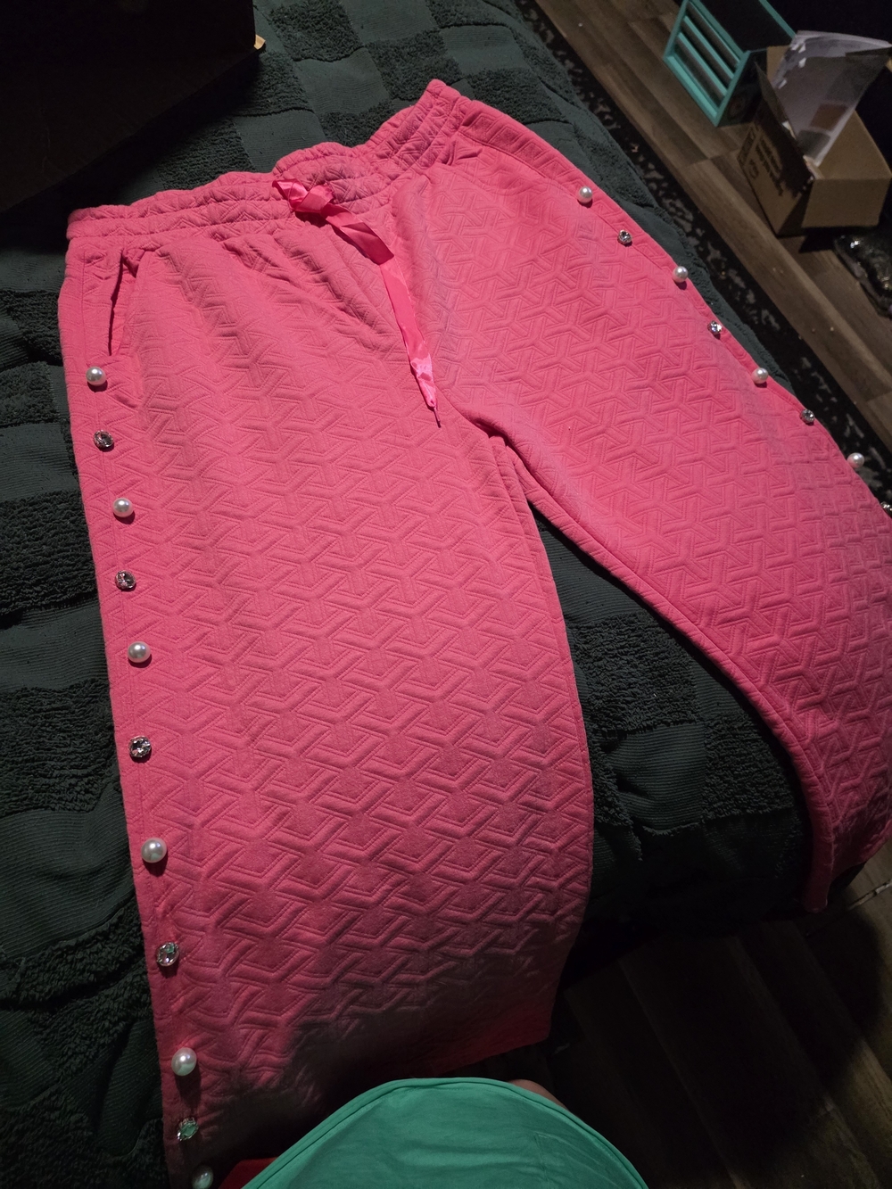 Simply Southern Hot Pink Quilted Joggers with Pearl & Rhinestone Side Studs